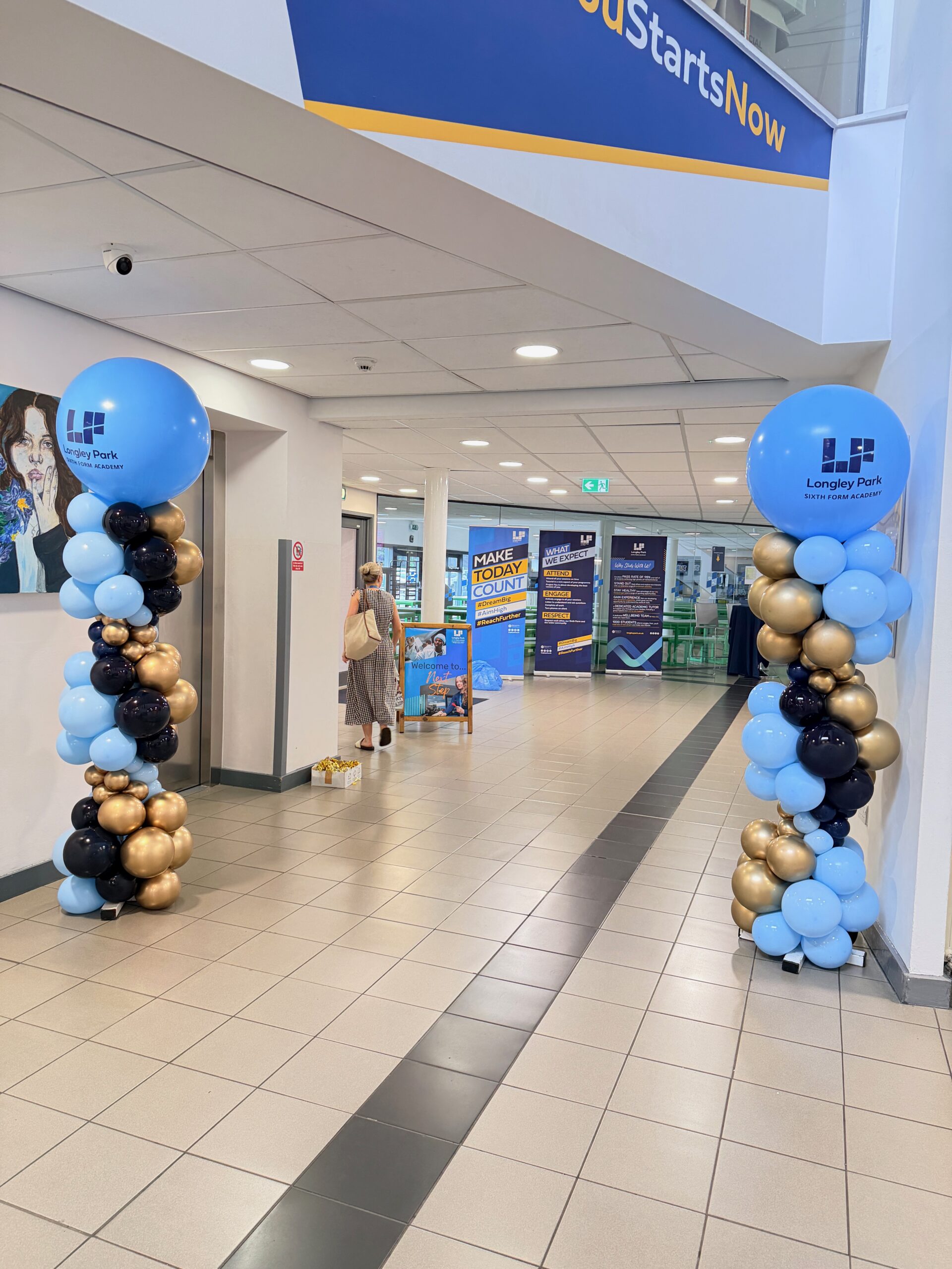 Balloon columns at a sixth form awards evening